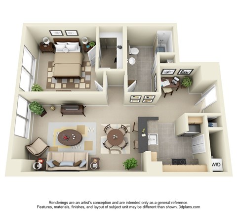 M Street Apartments in Seattle, Washington One Bedroom Floor Plan